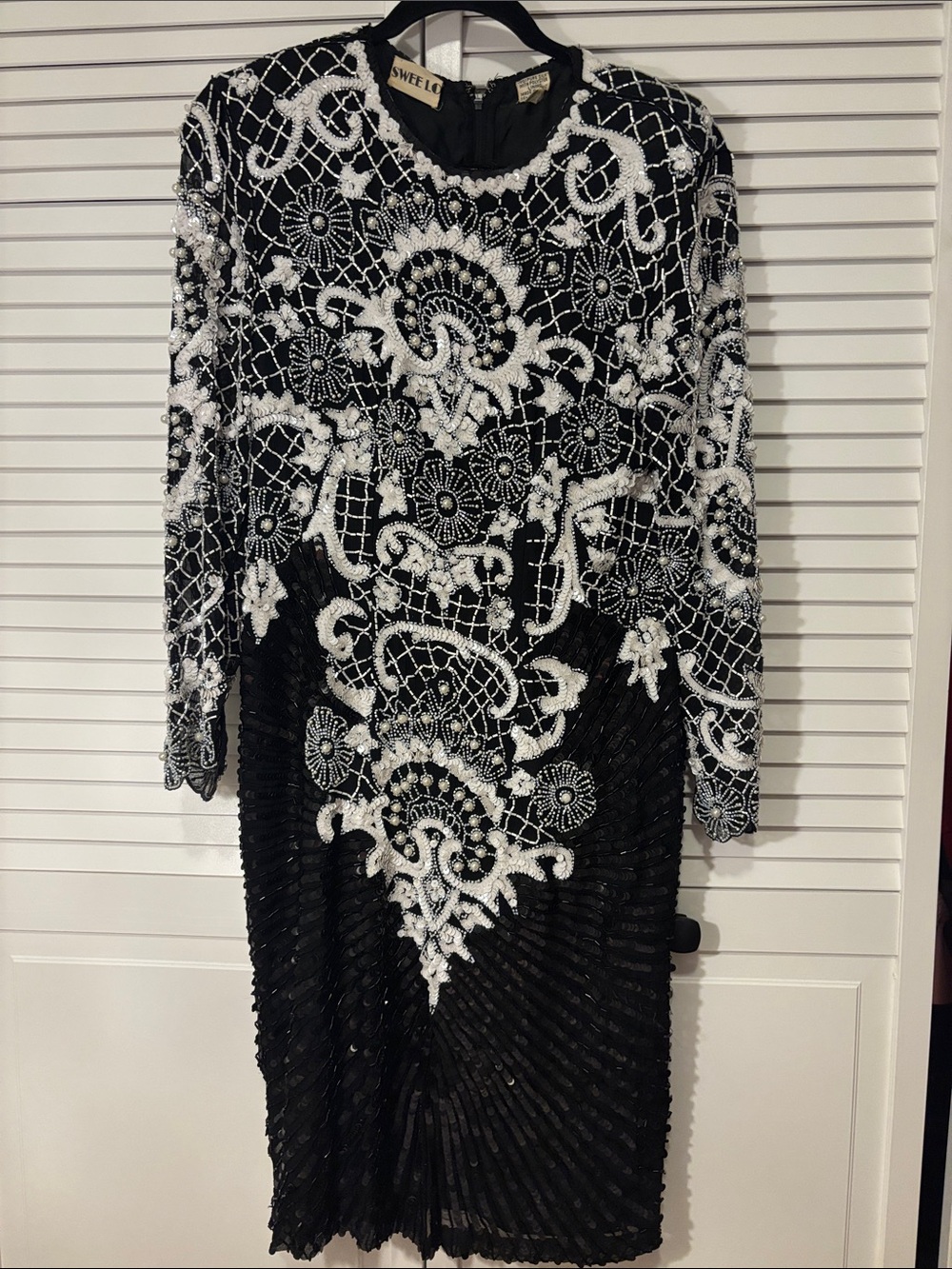 Vintage Swee Lo Black Cocktail Dress with White Beaded Embellishment